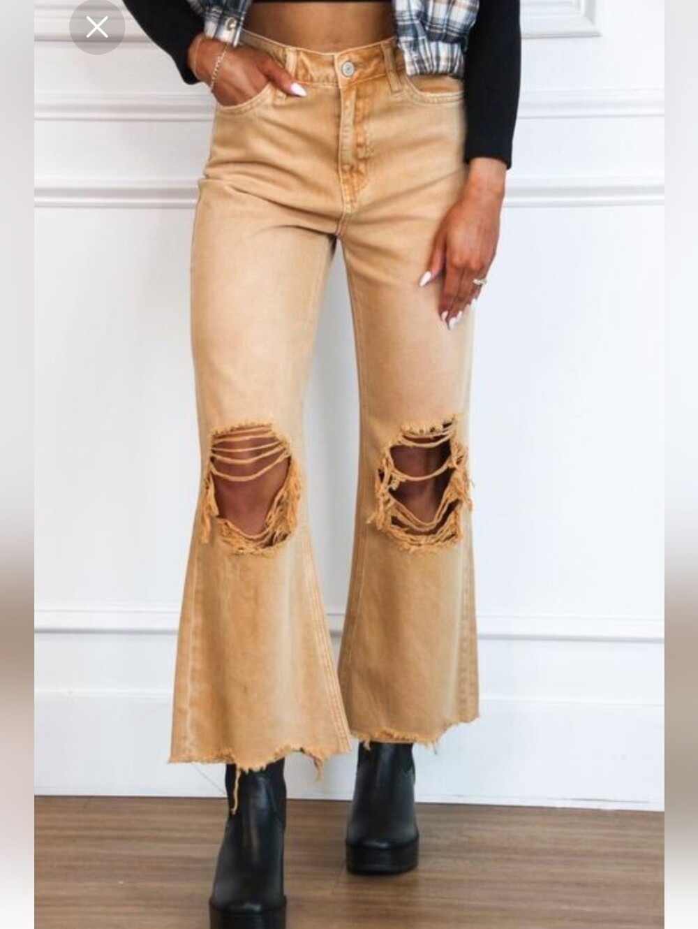 Vervet Distressed Raw Hem Wide Leg Tan Denim Size 27